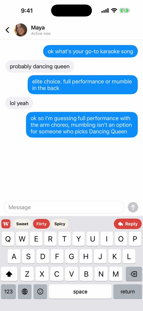 A chat where the reply written with Wingline has been sent